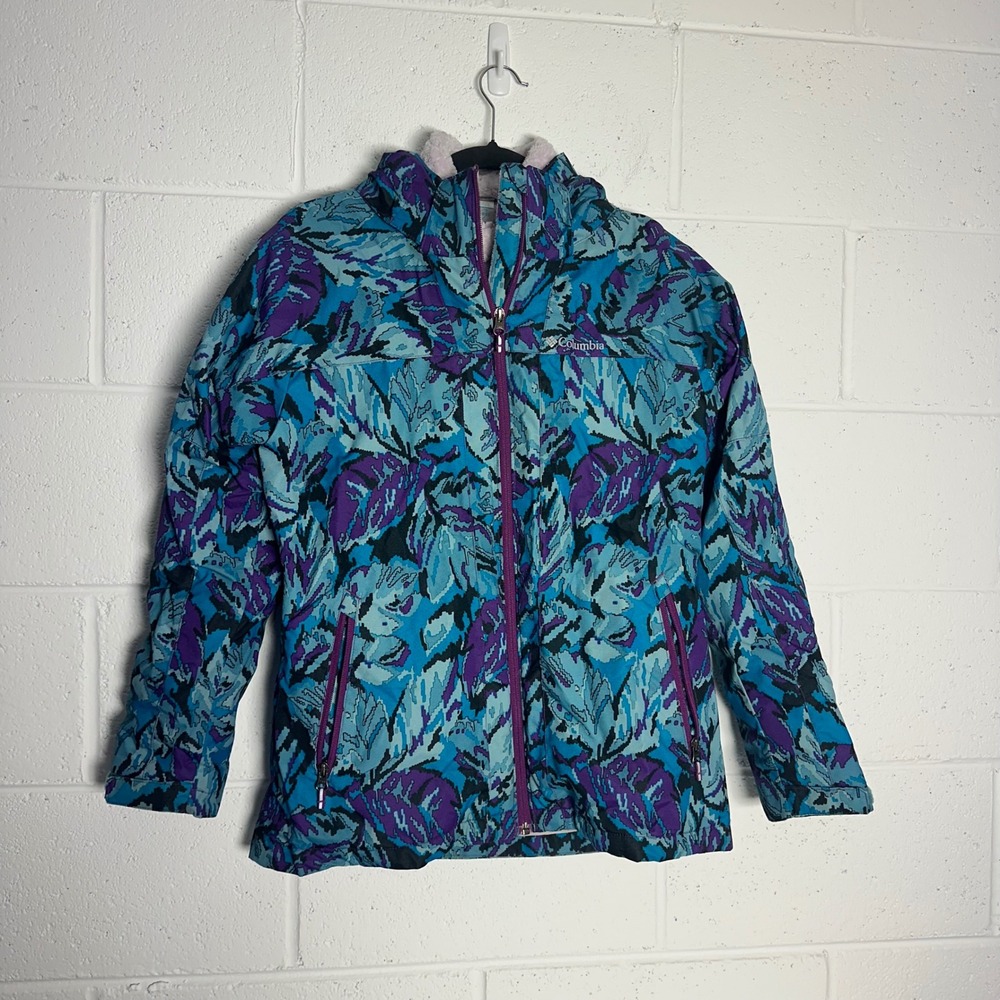 Columbia Kids XL 18/20 Interchange 3-in-1 Jacket Teal Purple Leaf Print XG0087